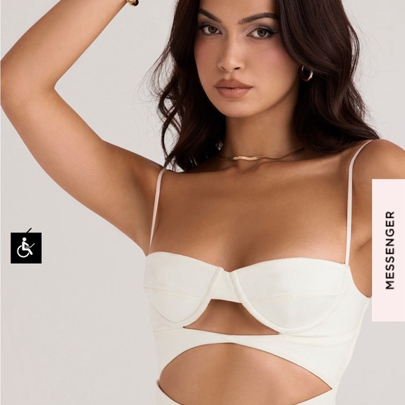 House of CB Amalia crème cutout satin bodycon sexy dress - Picture 3 of 6